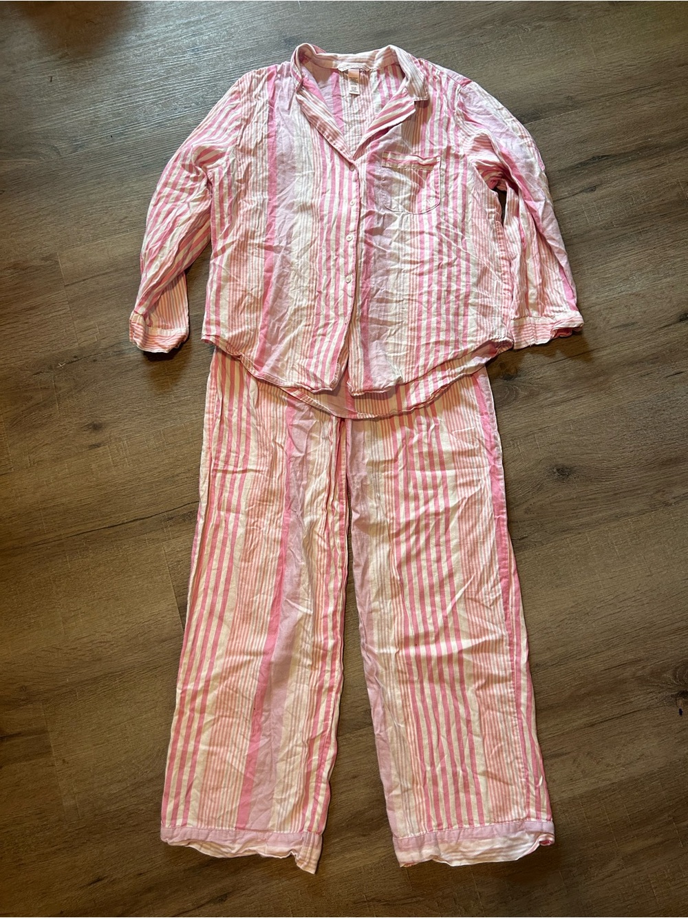 Victoria's Secret Pajama Set Womens Size S Pink & White Striped 2-Piece
